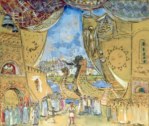 N.リムスキーコルサコフ作のオペラ「サドコ」の舞台デザイン、1901年（段ボールにトイレとガッシュ） 作： Aleksandr Jakovlevic Golovin